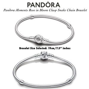 PANDORA Moments Rose in Bloom Clasp Snake Chain Bracelet(19cm/7.5” in)